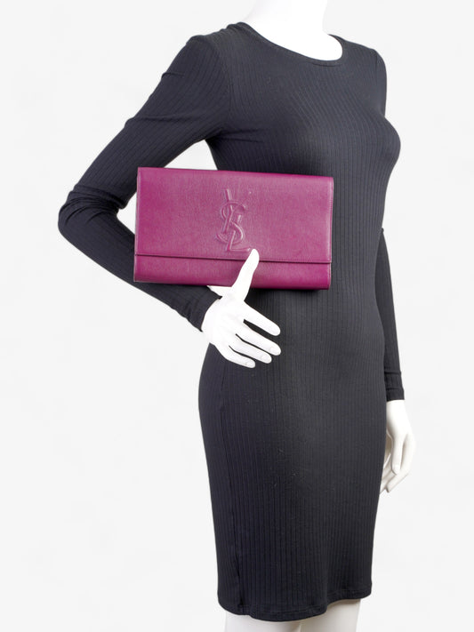 Saint Laurent Flap Clutch Purple Leather