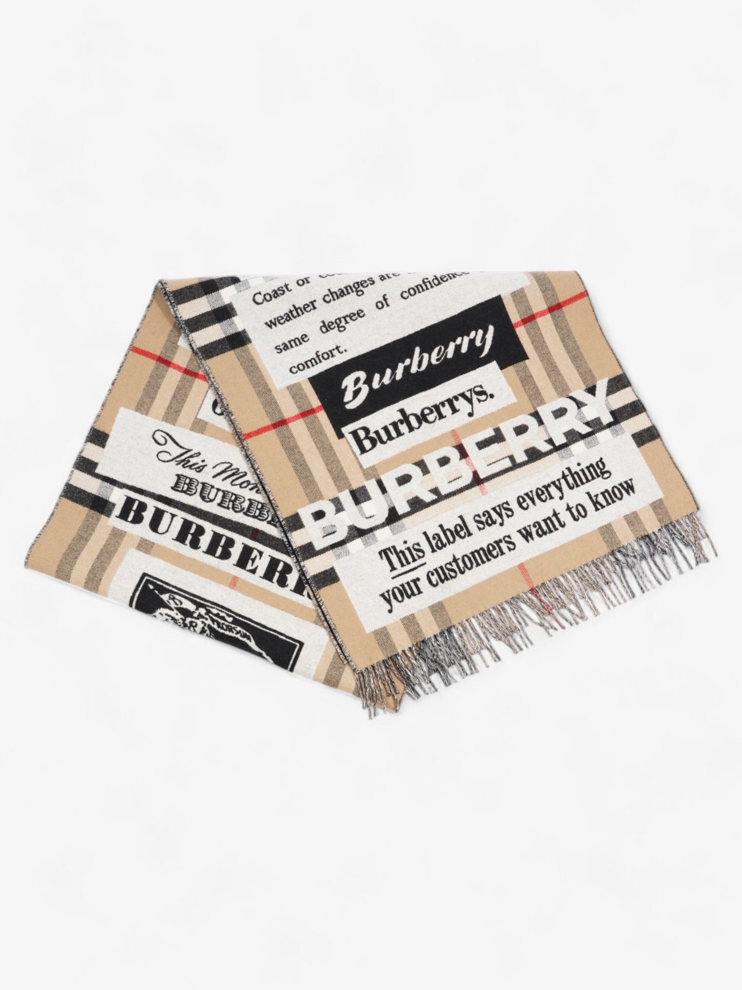Burberry Newspaper Scarf Archive Beige / Red / Black Cashmere
