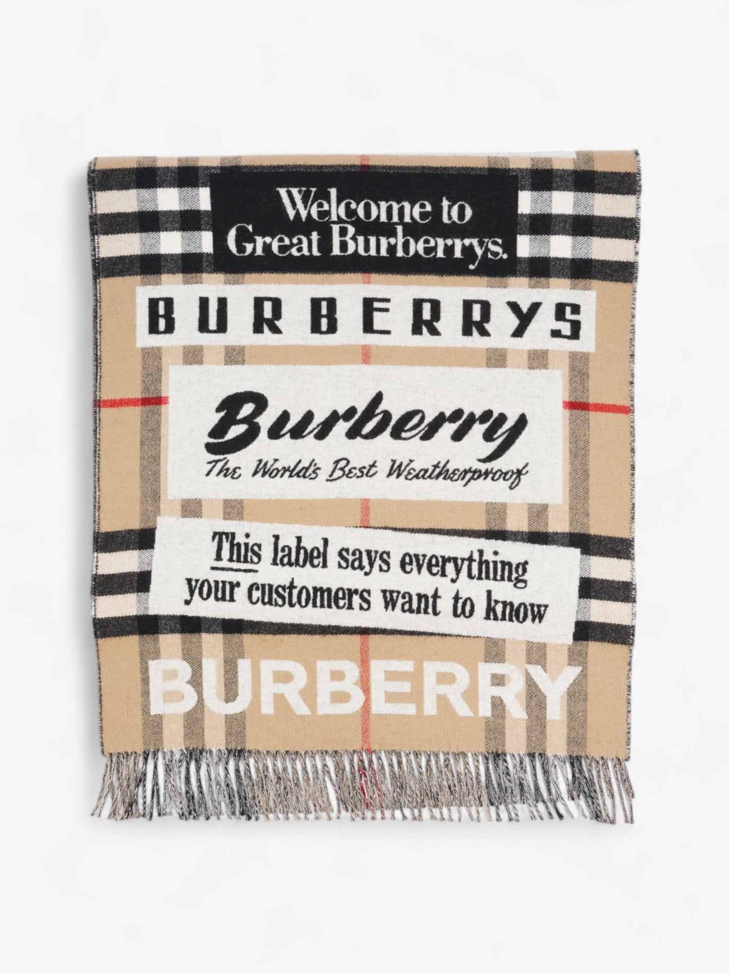 Burberry Newspaper Scarf Archive Beige / Red / Black Cashmere