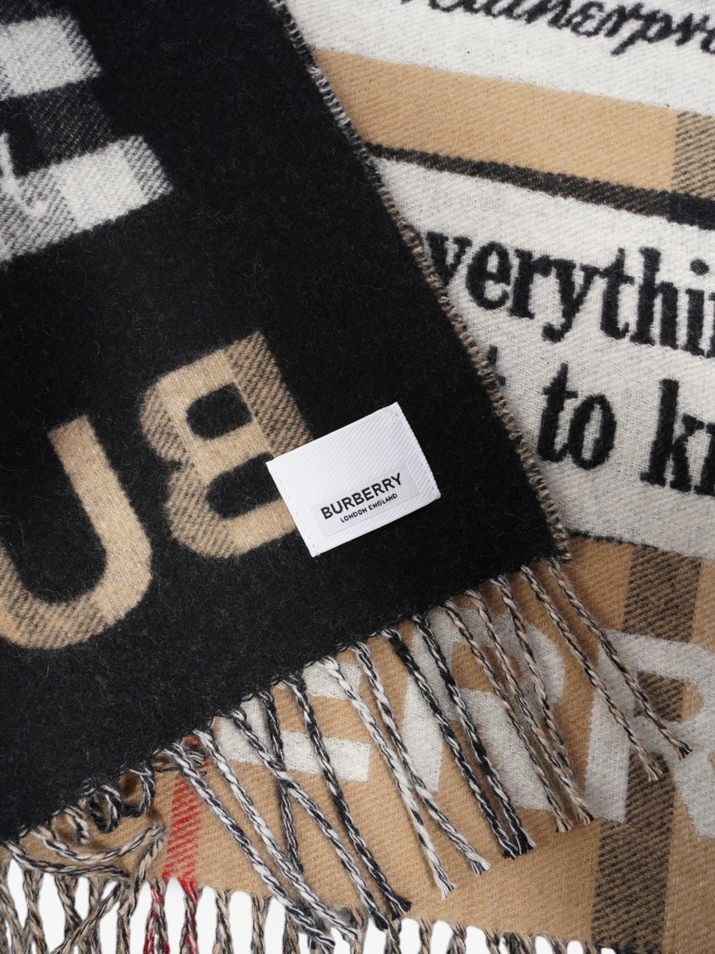 Burberry Newspaper Scarf Archive Beige / Red / Black Cashmere