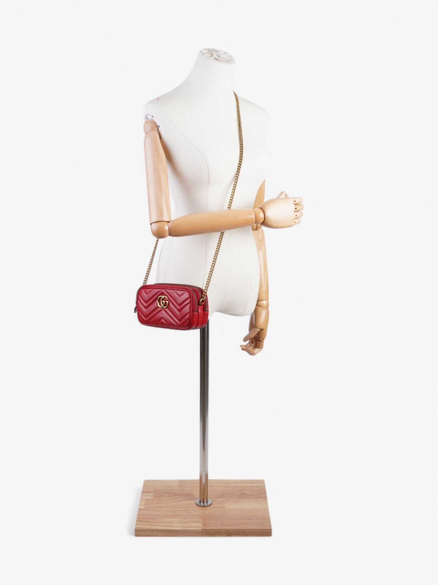 Gucci GG Marmont Chain Hibiscus Red Calfskin Leather Mini