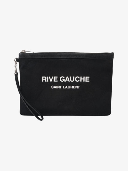 Saint Laurent Rive Gauche Clutch Black / White Canvas
