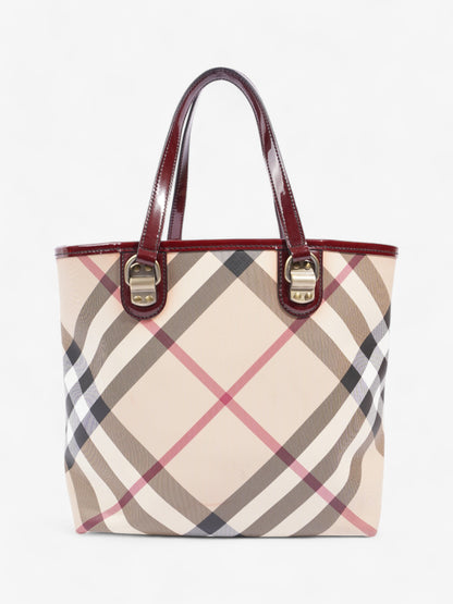 Burberry Check Tote Nova Check / Deep Red Canvas