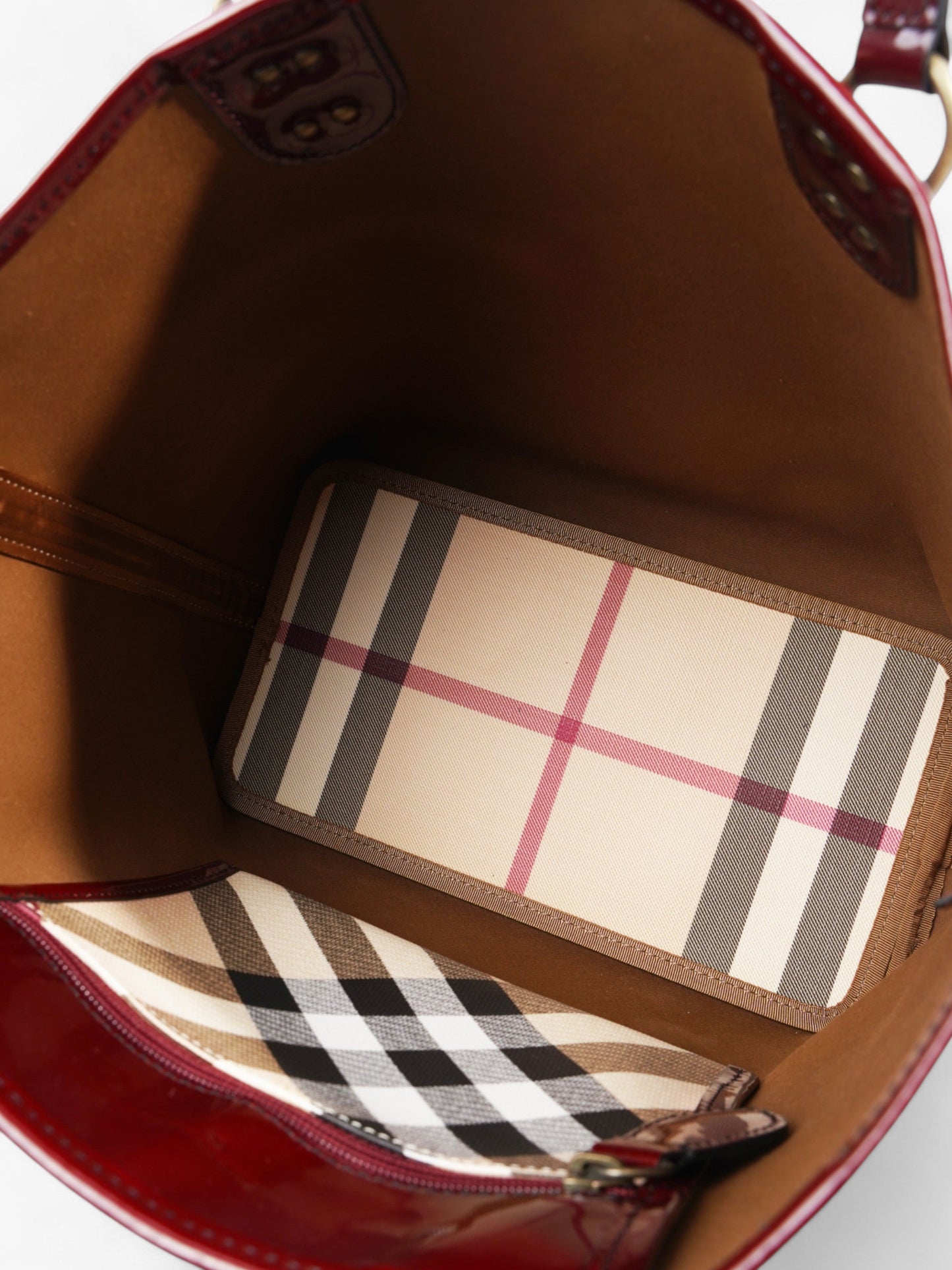 Burberry Check Tote Nova Check / Deep Red Canvas