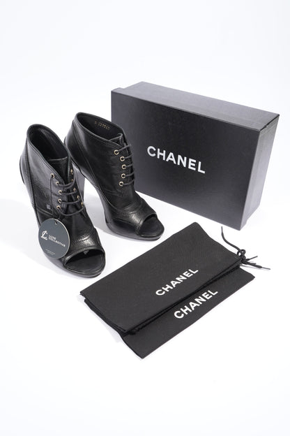 Chanel Lace Up Boots 100 Black Leather EU 37.5 UK 4.5