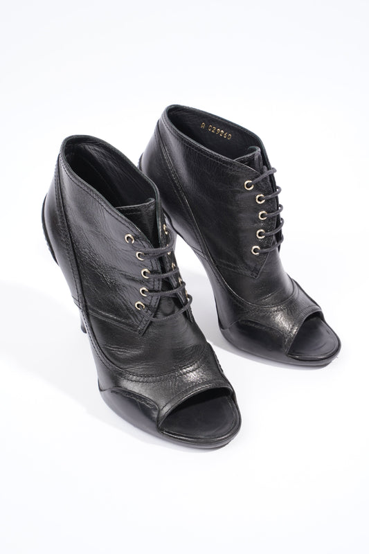 Chanel Lace Up Boots 100 Black Leather EU 37.5 UK 4.5