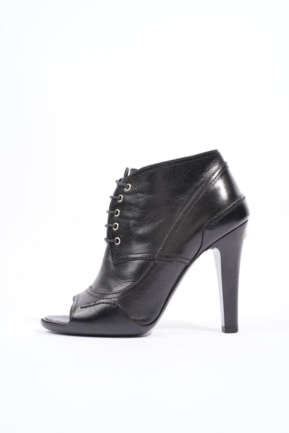 Chanel Lace Up Boots 100 Black Leather EU 37.5 UK 4.5