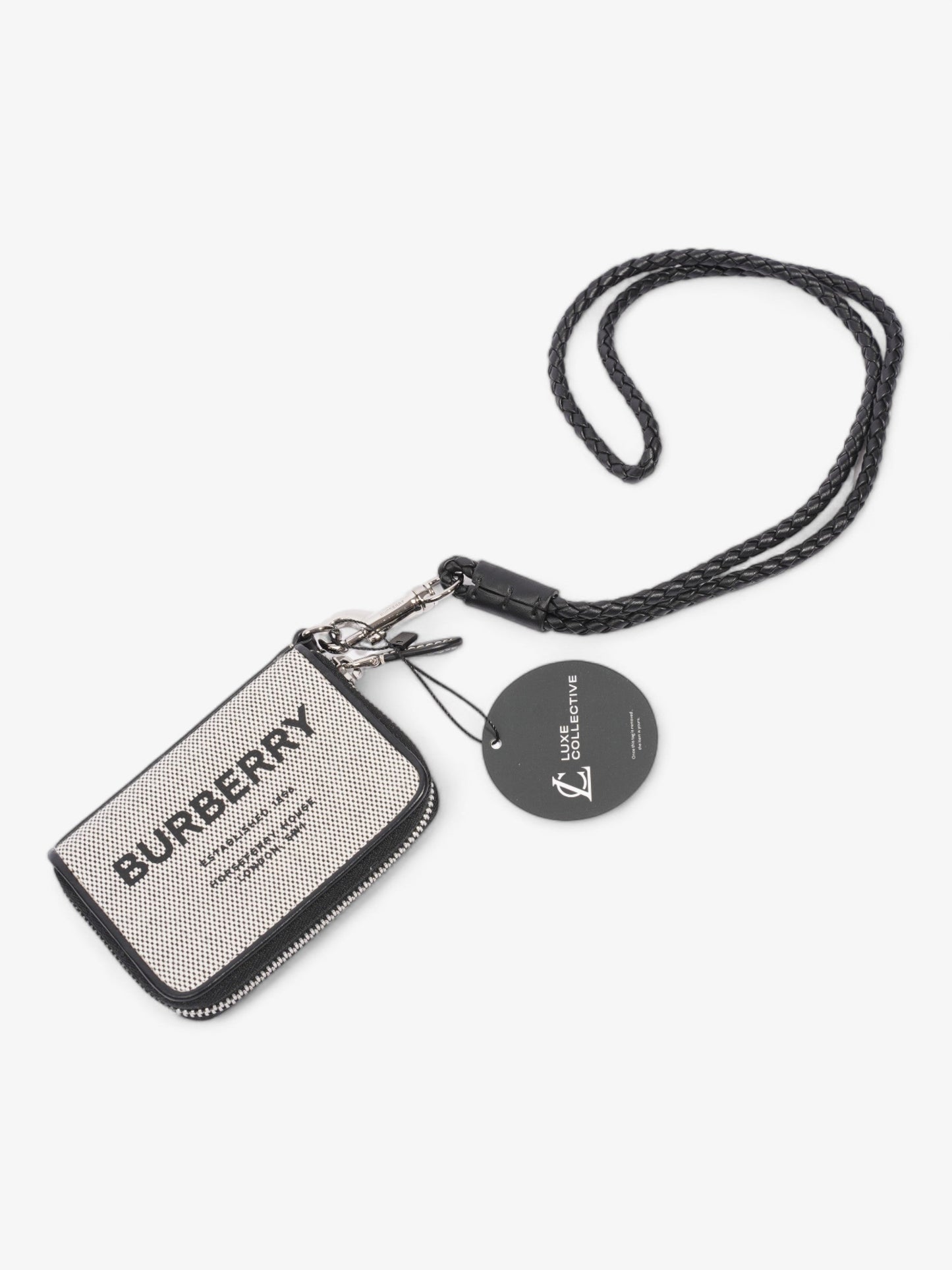 Burberry Horseferry Print Elmore Zip Around Wallet Lanyard Black Canvas