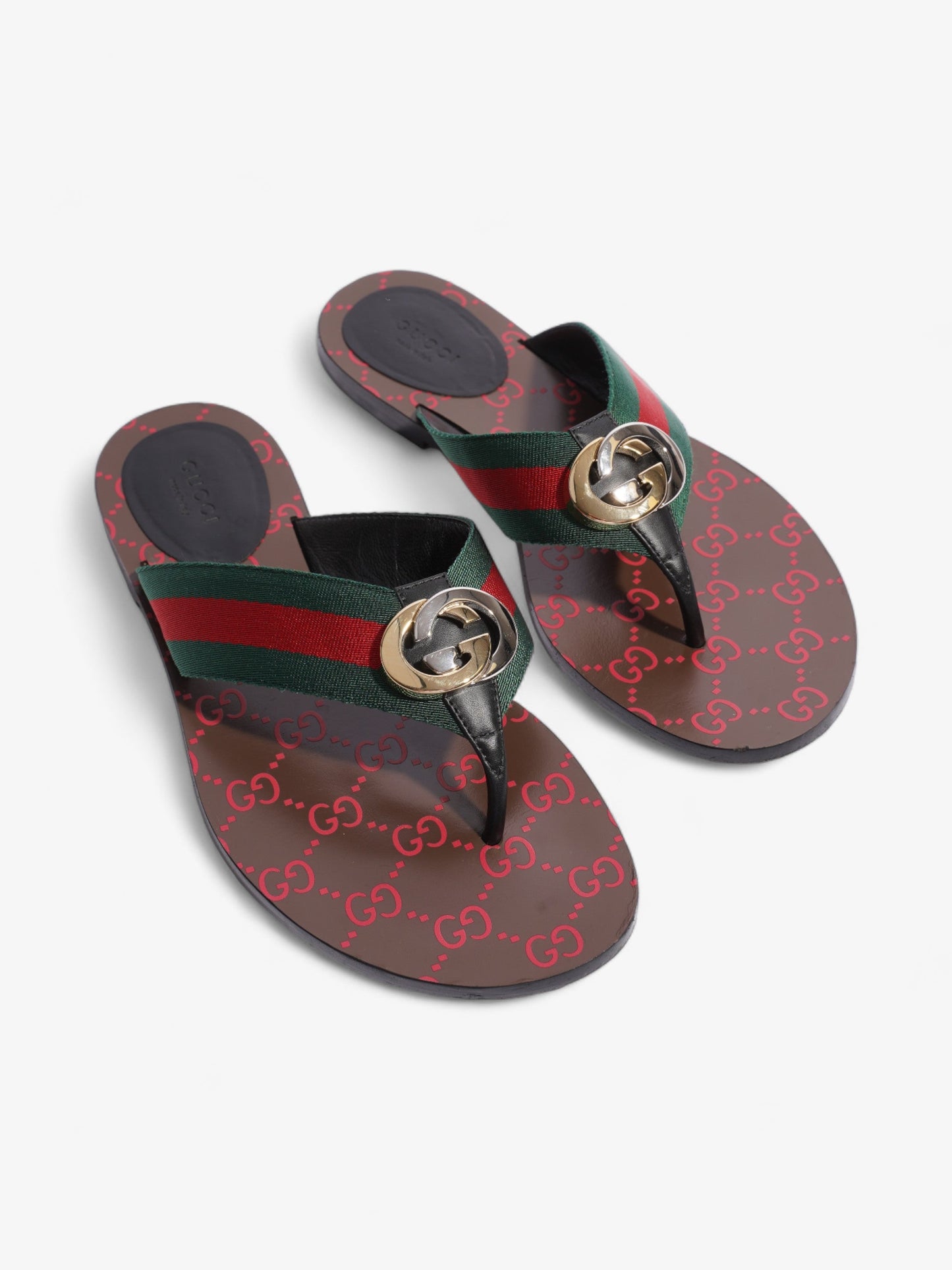 Gucci GG Thong Web Sandal Red / Green Canvas EU 39 UK 6