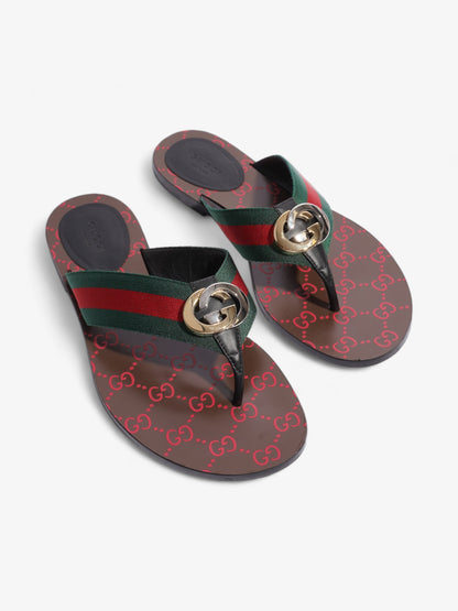 Gucci GG Thong Web Sandal Red / Green Canvas EU 39 UK 6