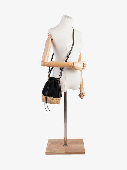 Prada Wicker Bucket Bag Black / Natural Canvas