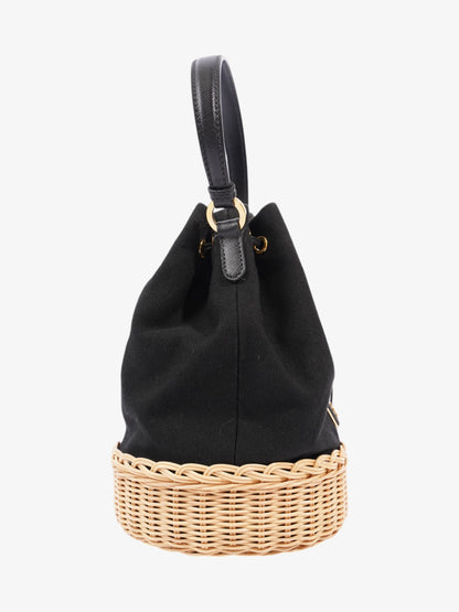 Prada Wicker Bucket Bag Black / Natural Canvas