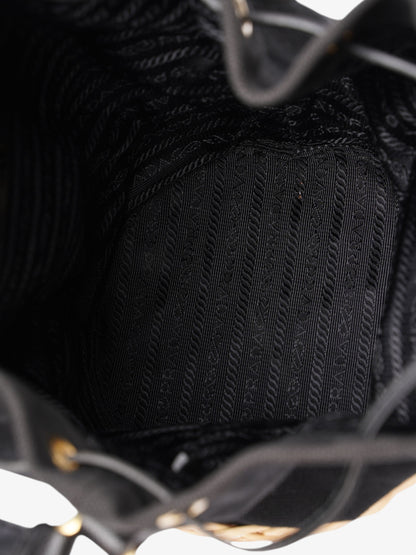 Prada Wicker Bucket Bag Black / Natural Canvas