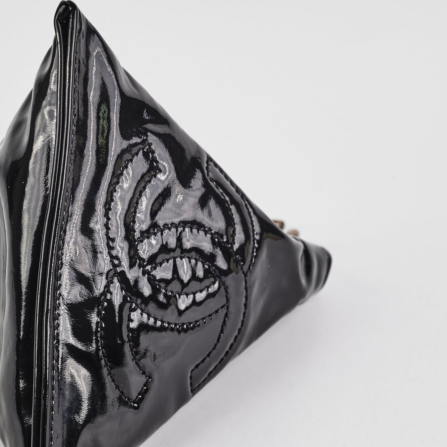 Chanel Triangle Patent Black Wristlet Pouch