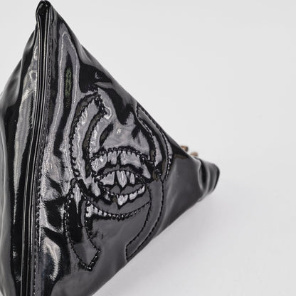 Chanel Triangle Patent Black Wristlet Pouch