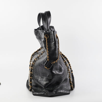 Chanel Black Croc Embossed Shopping Tote