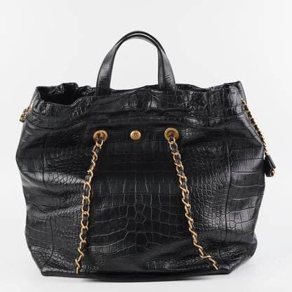 Chanel Black Croc Embossed Shopping Tote