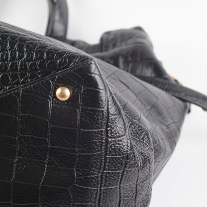 Chanel Black Croc Embossed Shopping Tote