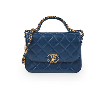 Chanel 19 Top Handle Chain Navy Bag