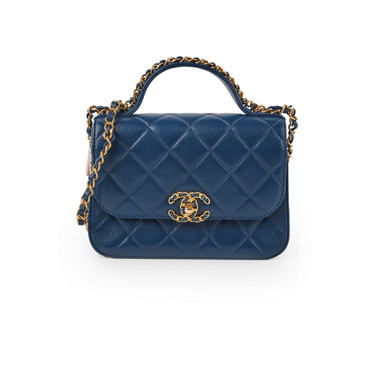 Chanel 19 Top Handle Chain Navy Bag