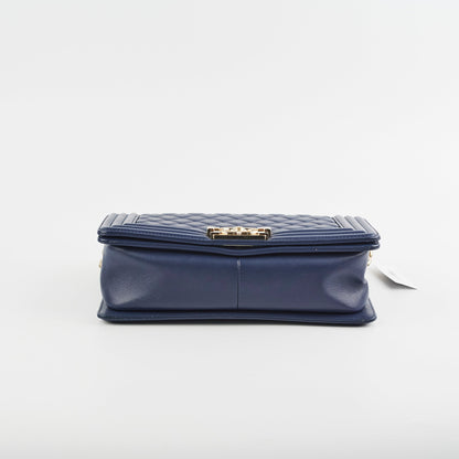 Chanel Old Medium Boy Lambskin Navy Bag