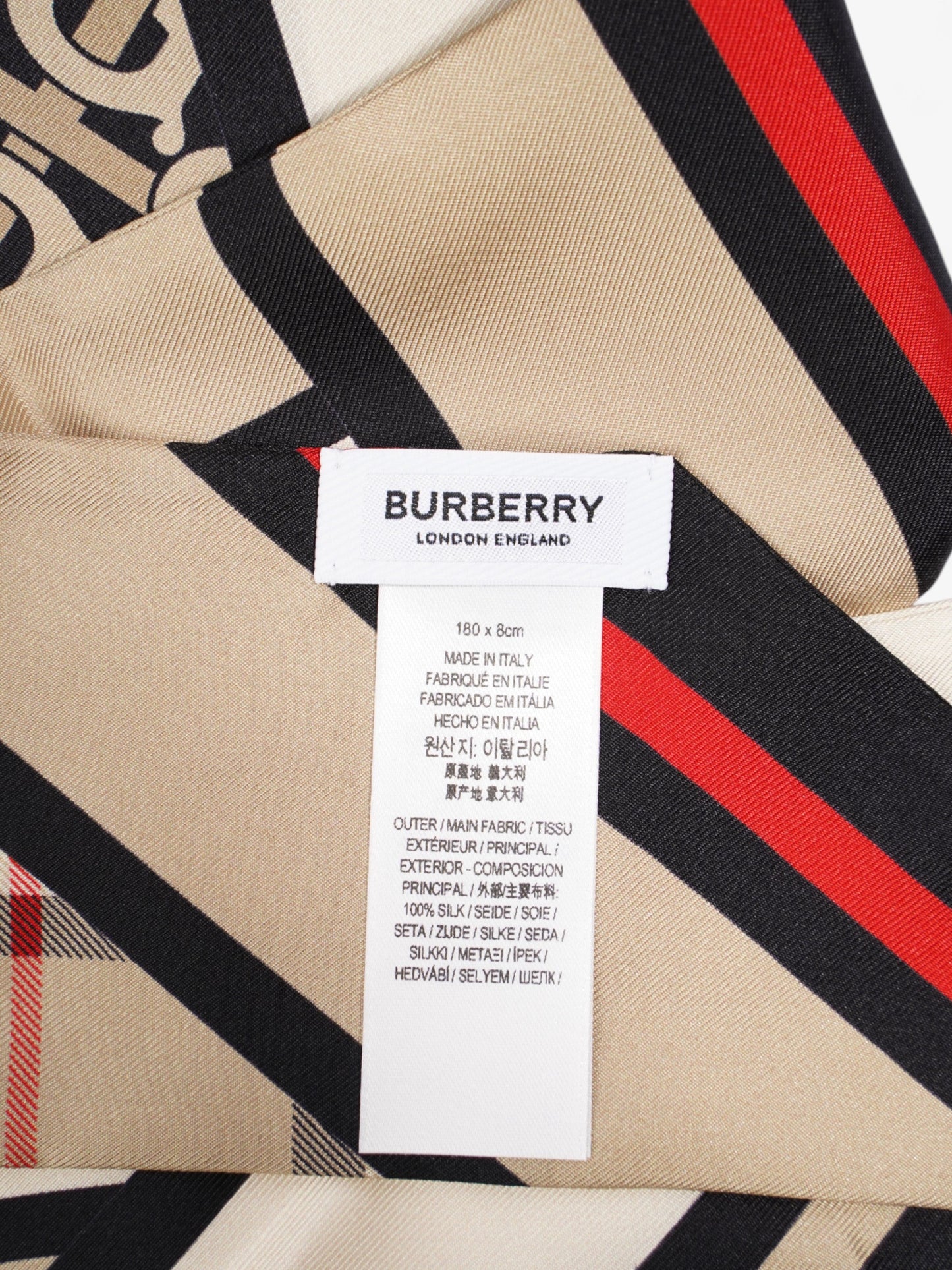 Burberry Triple Check Monogram Stripe Skinny Scarf Archive Beige Silk