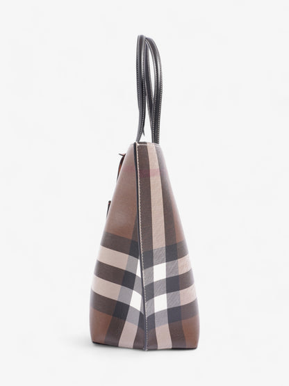 Burberry Check Tote Dark Birch Brown Calfskin Leather Medium
