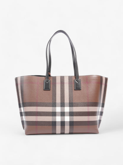 Burberry Check Tote Dark Birch Brown Calfskin Leather Medium