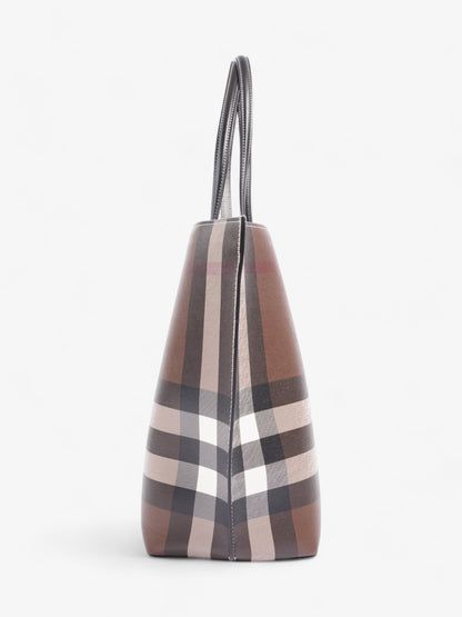 Burberry Check Tote Dark Birch Brown Calfskin Leather Medium