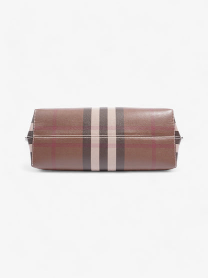 Burberry Check Tote Dark Birch Brown Calfskin Leather Medium