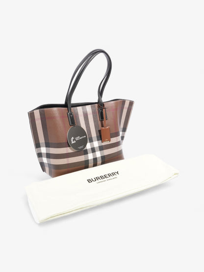 Burberry Check Tote Dark Birch Brown Calfskin Leather Medium
