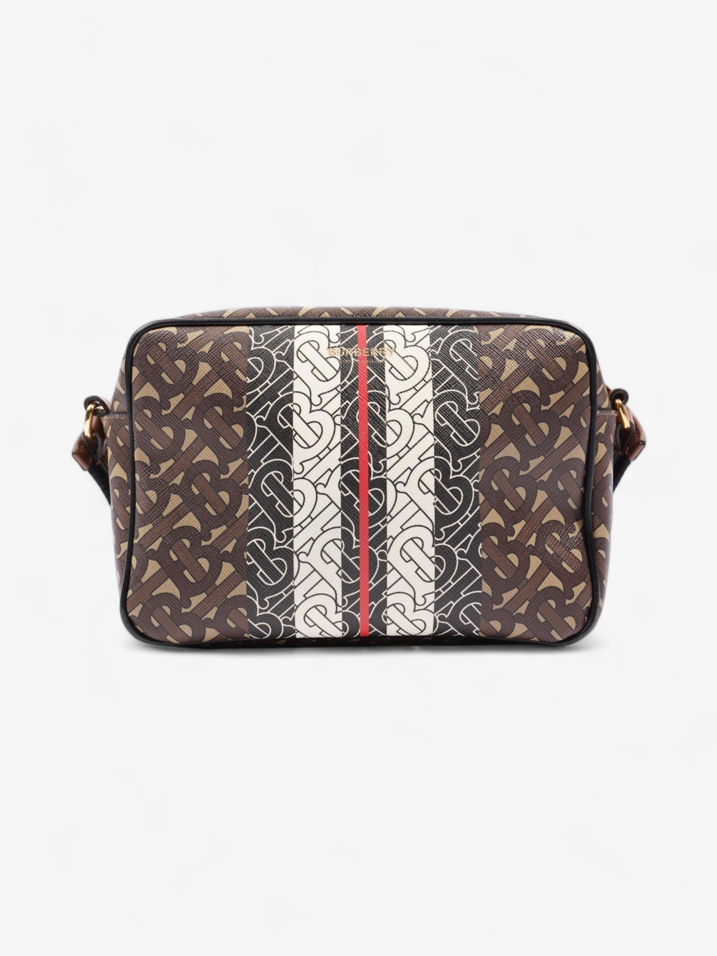 Burberry Monogram Stripe Zipped Brown  / Black / White Coated Canvas