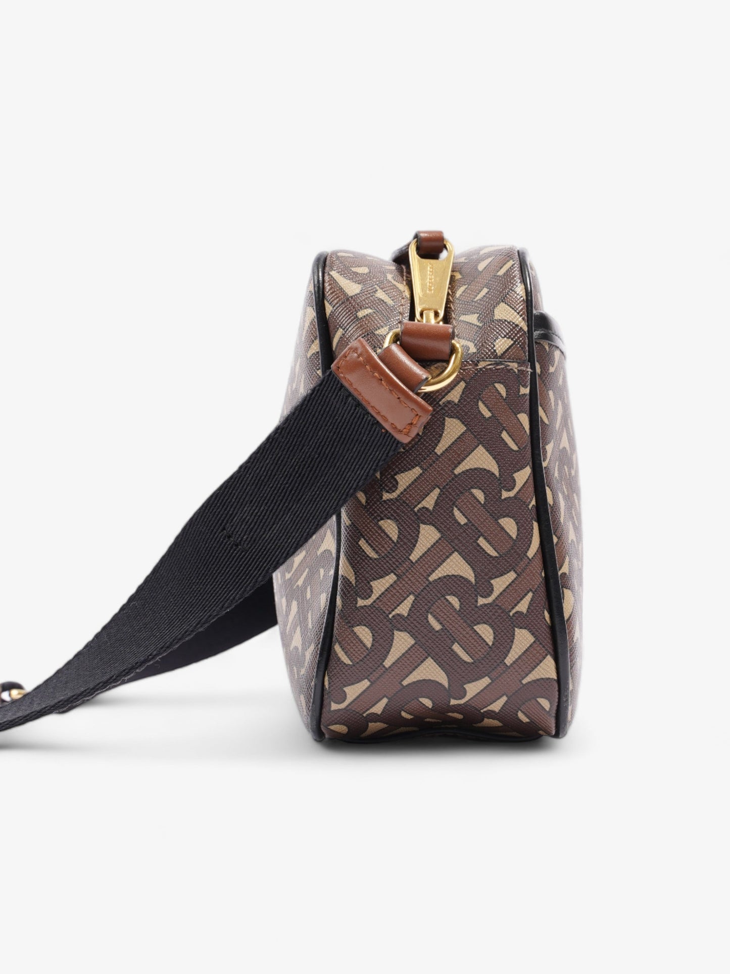 Burberry Monogram Stripe Zipped Brown  / Black / White Coated Canvas