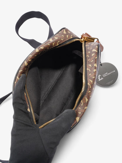 Burberry Monogram Stripe Zipped Brown  / Black / White Coated Canvas