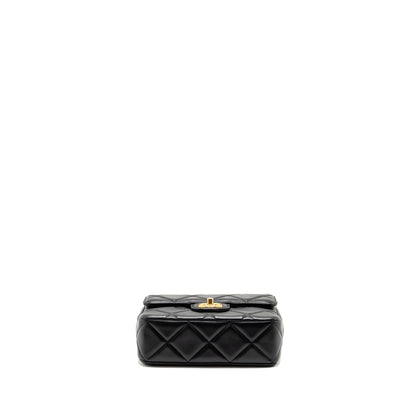 Chanel Quilted Mini Flap Bag with Detailed Chain Lambskin Black  (Microchip)