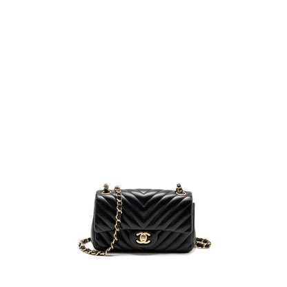 Chanel Mini Rectangular Flap Bag Chevron Lambskin Black L