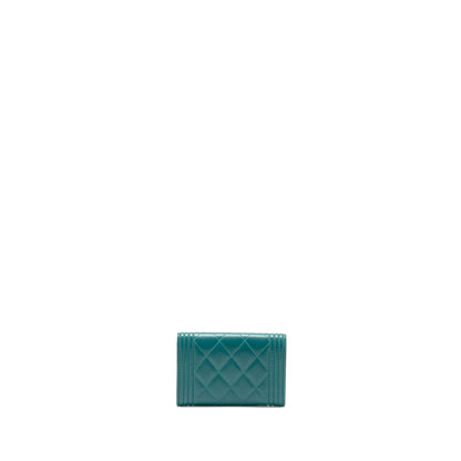 Chanel Boy Flap Card Holder Lambskin Green L