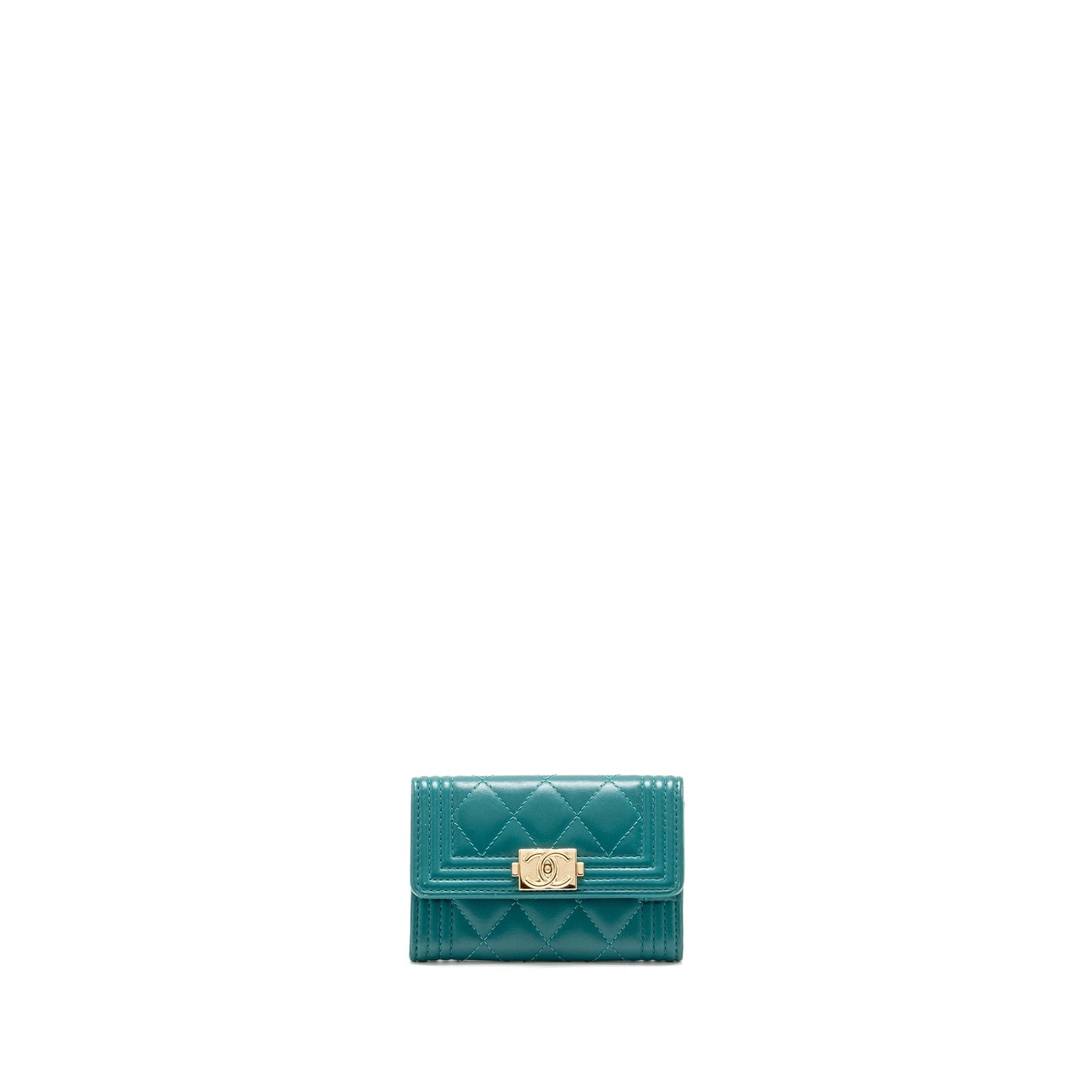 Chanel Boy Flap Card Holder Lambskin Green L
