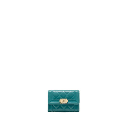 Chanel Boy Flap Card Holder Lambskin Green L
