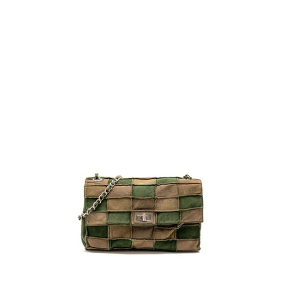 Chanel 2.55 Patchwork Single Flap Bag Suede Dark Green