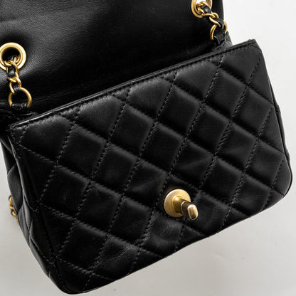 Chanel Pearl Crush Mini Square Flap Bag Lambskin Black