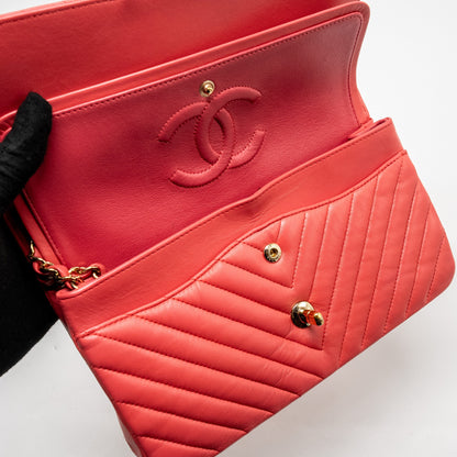 Chanel Medium Classic Double Flap Bag Chevron Lambskin Pink L