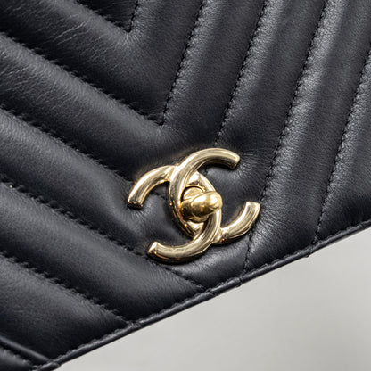 Chanel Seasonal Chevron Flap Bag Calfskin Dark Navy L
