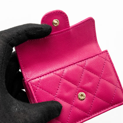 Chanel Matelasse Bi-fold Wallet Caviar Dark Pink L (Microchip)