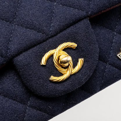 Chanel Mini Rectangular Flap bag fabric / lambskin navy