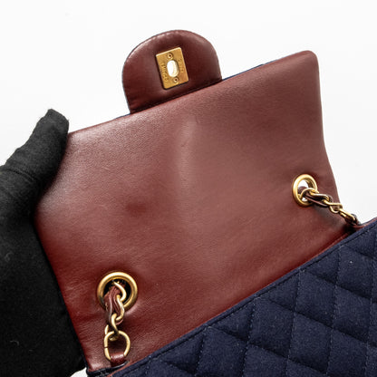 Chanel Mini Rectangular Flap bag fabric / lambskin navy