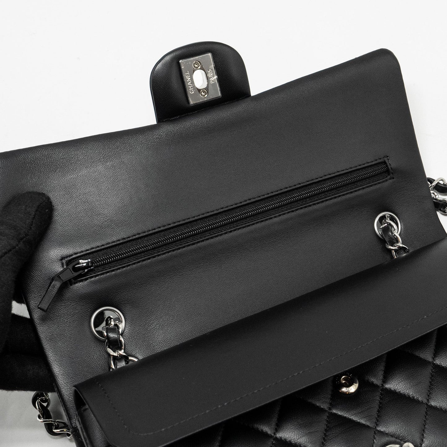 Chanel Medium Classic Double Flap Bag Lambskin Black  (Microchip)