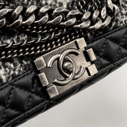 Chanel Multi Chain Boy Bag Calfskin/Tweed Black
