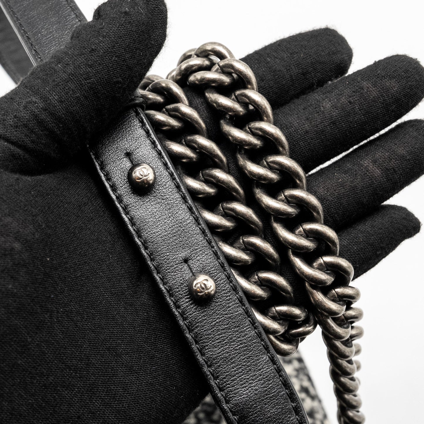 Chanel Multi Chain Boy Bag Calfskin/Tweed Black