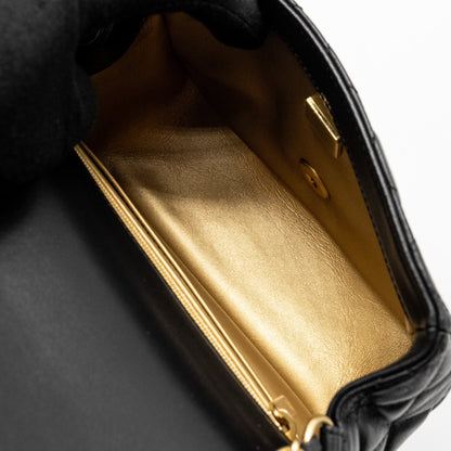 Chanel Pearl Crush Mini Square  Flap Bag Lambskin Black  (microchip)